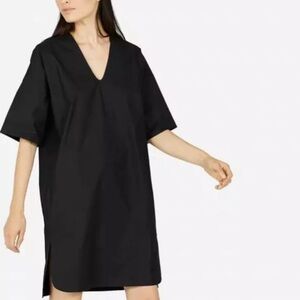 Everlane Women's Black The Cotton Poplin Mid-sleeve V-neck Dress size 2